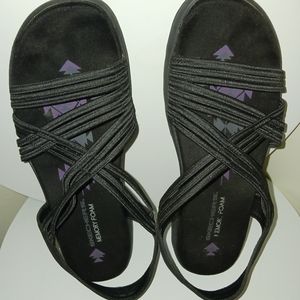 Womens black Skechers memory foam sandals